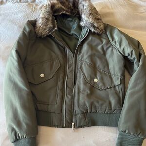 Wild Fable Khaki Jacket with Faux Fur Trim